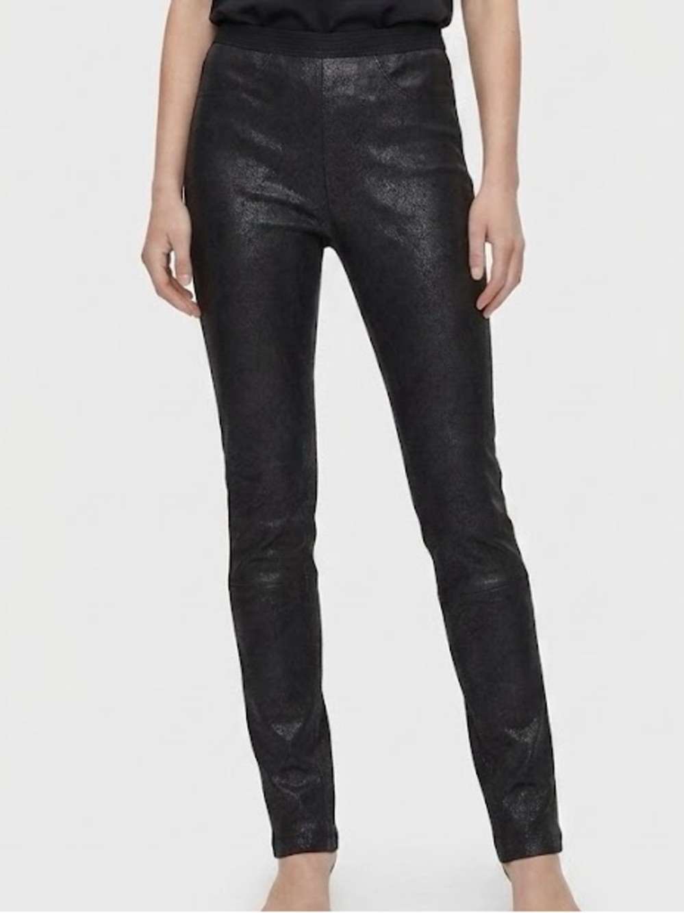 Helmut Lang Black 100% Genuine Leather Mid Rise Pull On Skinny Pants 2